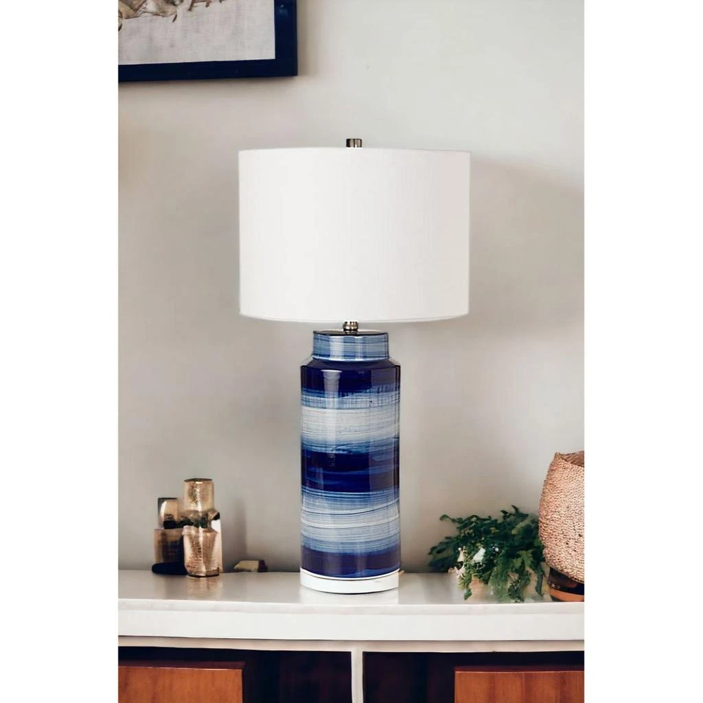 商品Homezia|Set of Two 30" Blue and White Ceramic Cylinder Table Lamps With White Drum Shade,价格¥2529,第1张图片