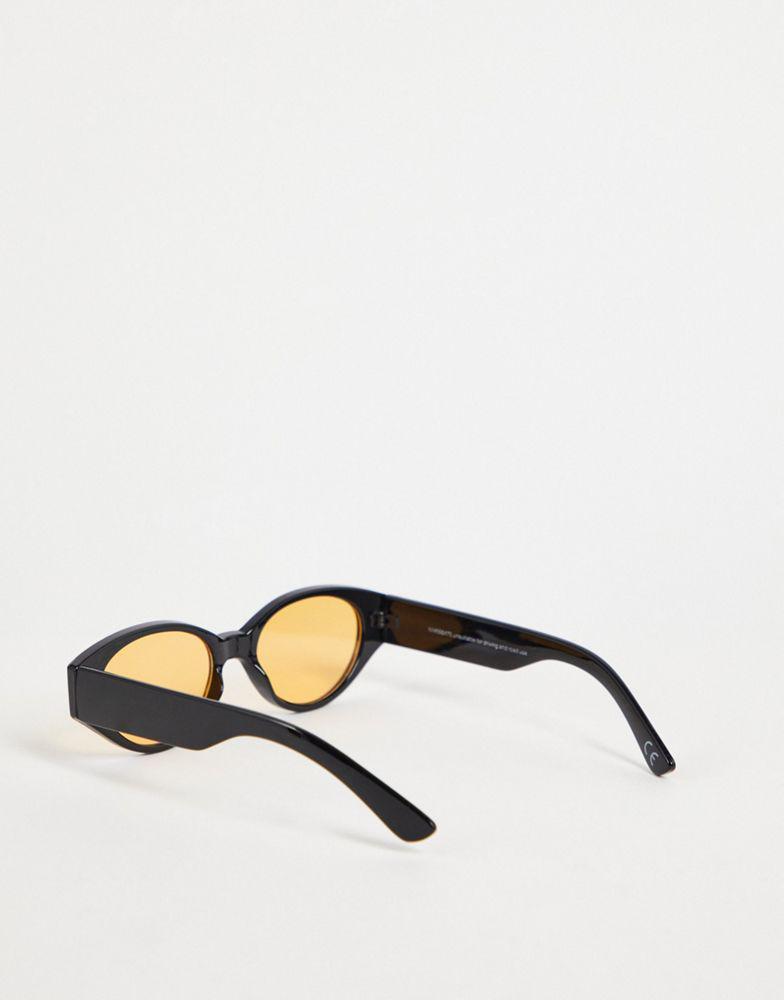 商品ASOS|ASOS DESIGN retro oval sunglasses with amber lens in black - BLACK,价格¥53,第6张图片详细描述