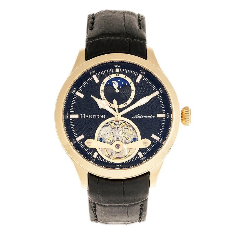 商品Heritor Watches|Heritor Automatic Gregory Semi-Skeleton Leather-Band Watch,价格¥869,第1张图片