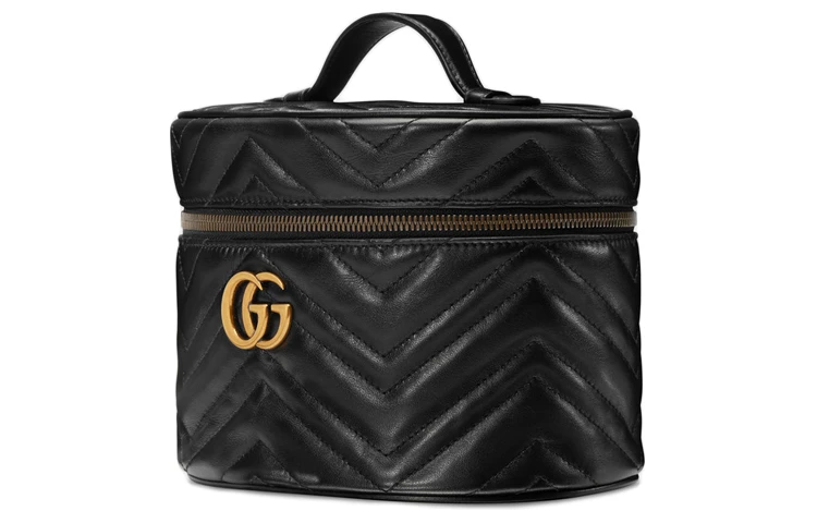 商品[国内直发] Gucci|古驰 GG Marmont系列 马蒙金标Logo绗缝 皮革 化妆包手提包 小号 女款 黑色,价格¥7255,第4张图片详细描述