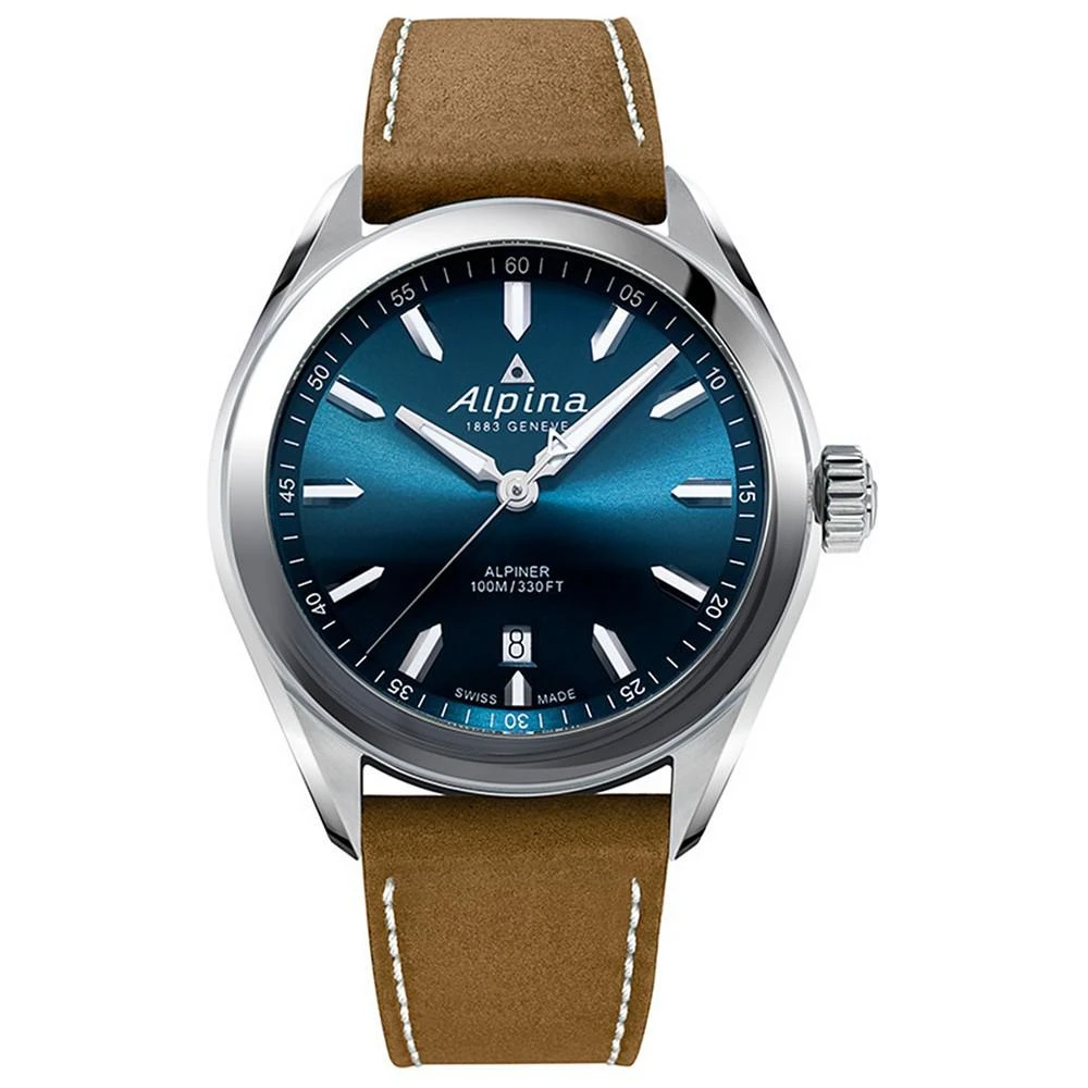 商品Alpina|Men's Swiss Alpiner Brown Leather Strap Watch 42mm,价格¥6774,第1张图片