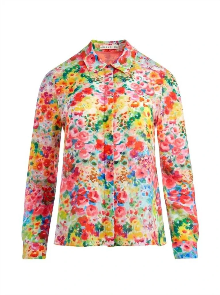 商品Alice + Olivia|Willa Placket Top in Garden Floral,价格¥942,第2张图片详细描述