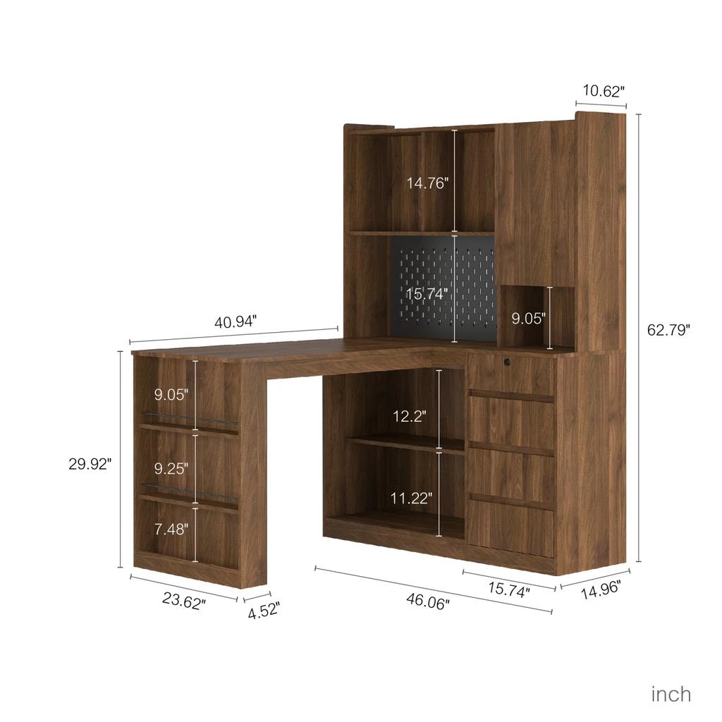 商品Streamdale Furniture|Streamdale L Shaped Desk with Drawers, Bookshelf, LED Light, Corner Gaming Desk,价格¥3177,第4张图片详细描述