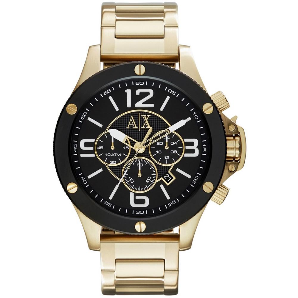 Men's Chronograph Gold Tone Stainless Steel Bracelet Watch 48mm商品第1张图片规格展示