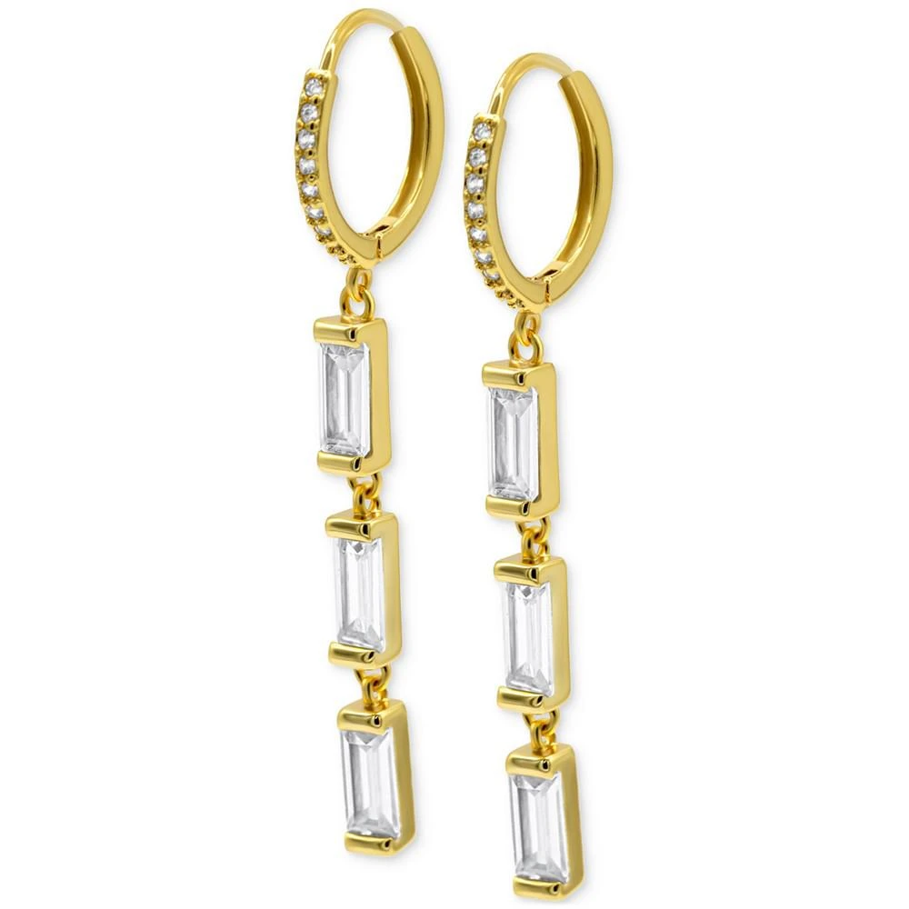 商品ADORNIA|14k Gold-Plated Triple Rectangle Crystal Charm Huggie Hoop Earrings,价格¥220,第1张图片