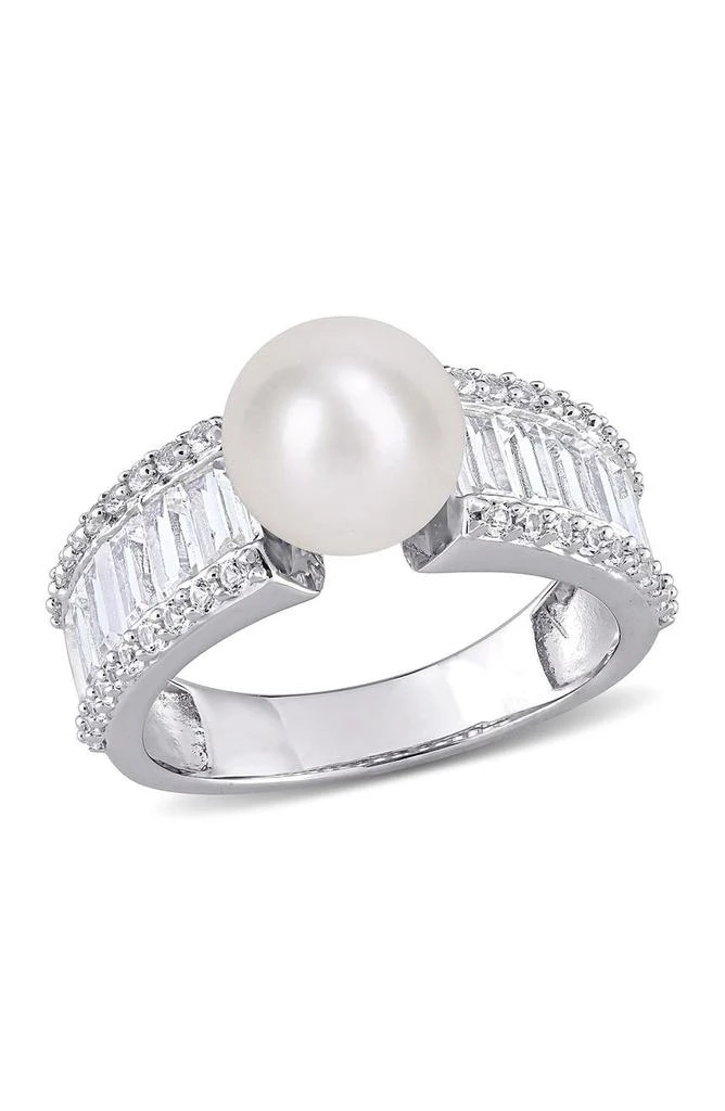 商品DELMAR|White Sapphire & 8-8.5mm Freshwater Pearl Ring,价格¥1138,第1张图片