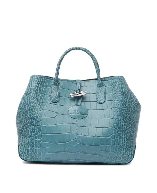 商品Longchamp|Longchamp Roseau Jade Croc-Embossed Top-Handle Women's Tote Bag L1986924323,价格¥1840,第1张图片