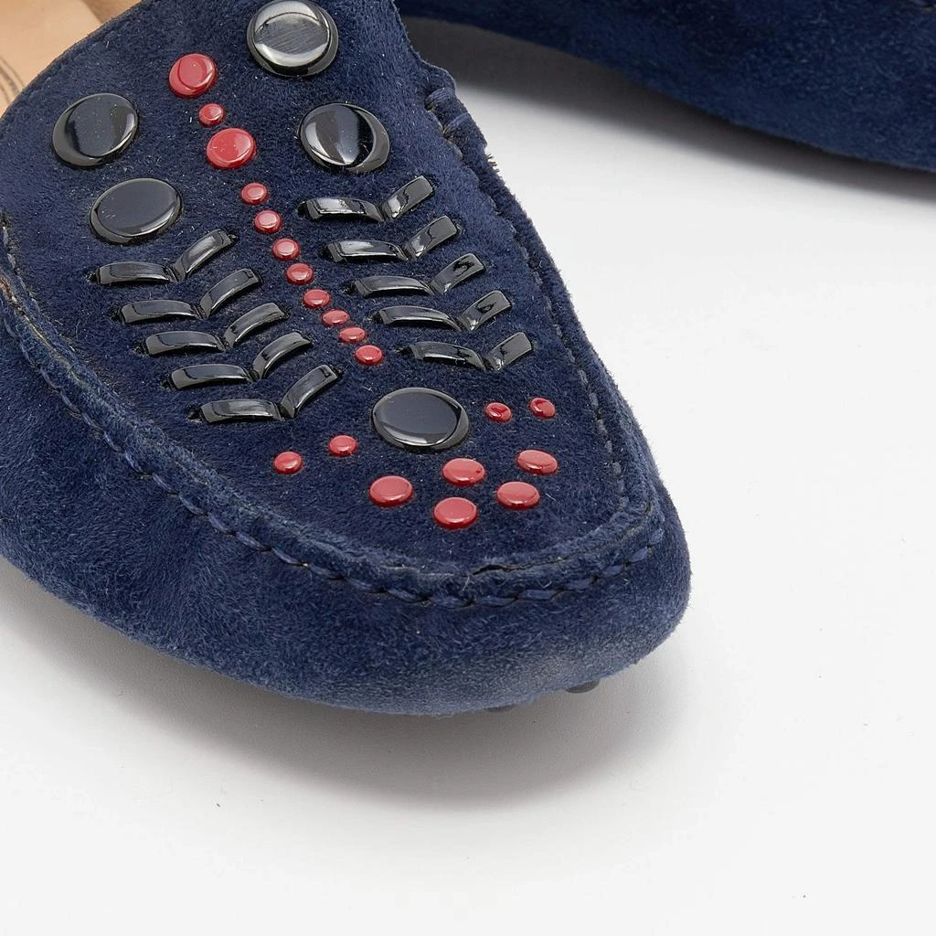Tod's Navy Blue Suede Studded Slip On Loafers Size 37 商品