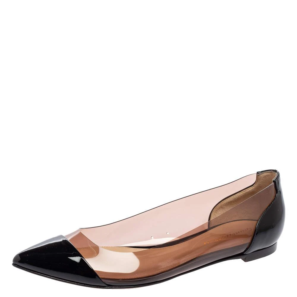 商品Gianvito Rossi|Gianvito Rossi Black Patent Leather and PVC Plexi Pointed-Toe Ballet Flats Size 37,价格¥3419,第1张图片