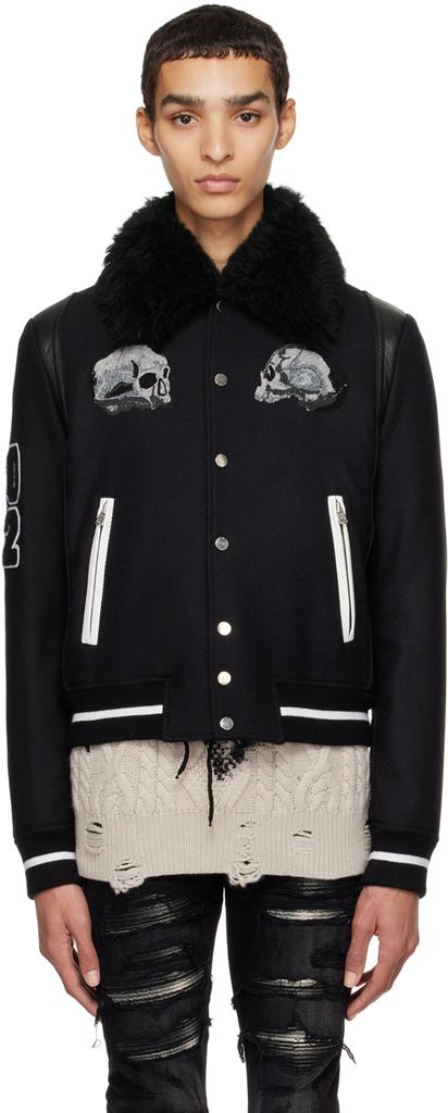 黑色 Wes Lang 联名 Skull Varsity 棒球夹克商品第1张图片规格展示