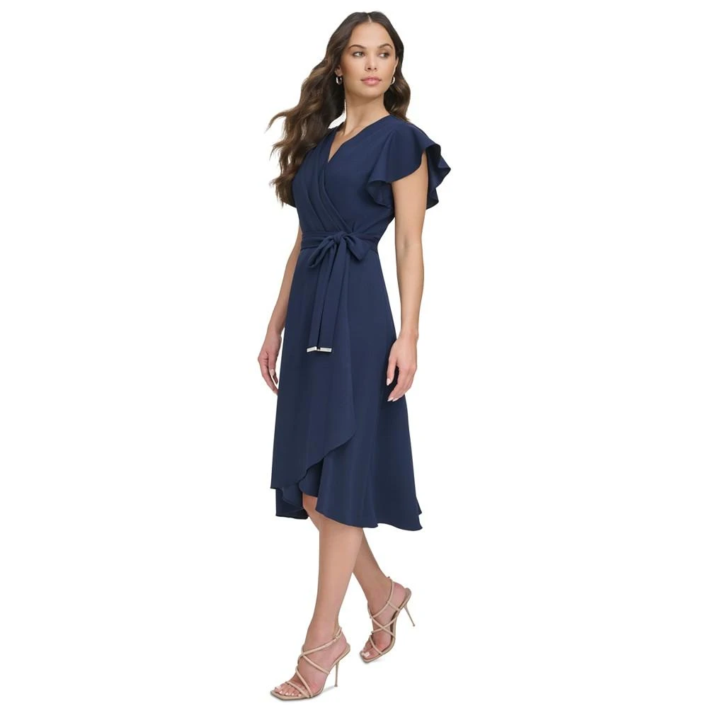 商品DKNY|Women's Flutter-Sleeve Tie-Waist Faux-Wrap Dress,价格¥598,第3张图片详细描述