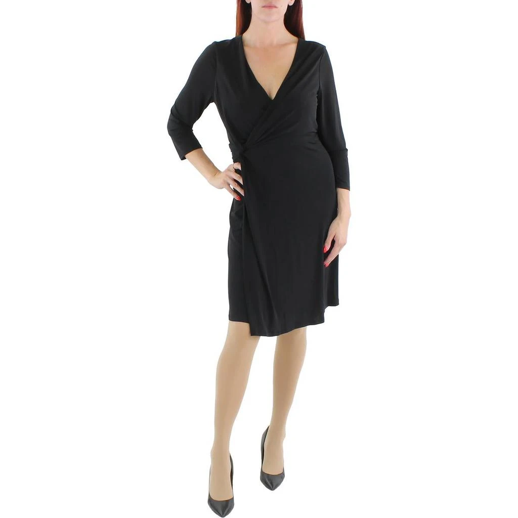 商品London Times|London Times Womens Petites Surplice Knee Wrap Dress,价格¥39,第1张图片