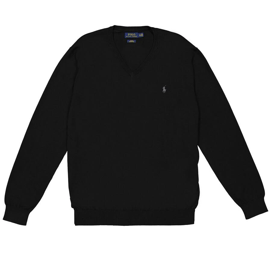 商品Ralph Lauren|男士黑色修身版型棉质 V 领毛衣,价格¥476,第1张图片