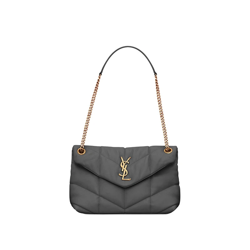 商品Yves Saint Laurent|【预售3-7天】YSL/圣罗兰 23新款 女士小号灰色小羊皮金色饰面翻盖单肩链条包5774761EL071112,价格¥19866,第1张图片