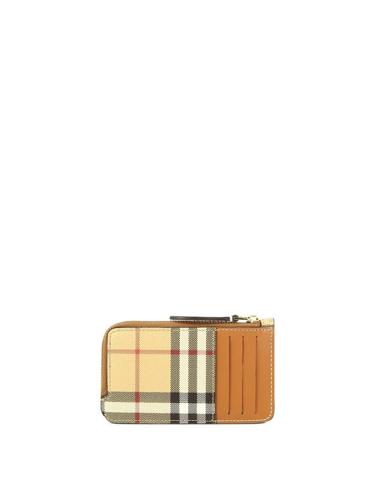 商品Burberry|Check And Leather Zip Card Case Wallets & Card Holders Beige,价格¥1208,第3张图片详细描述