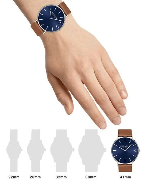 商品Coach|Charles Stainless Steel Leather-Strap Watch,价格¥1126,第2张图片详细描述