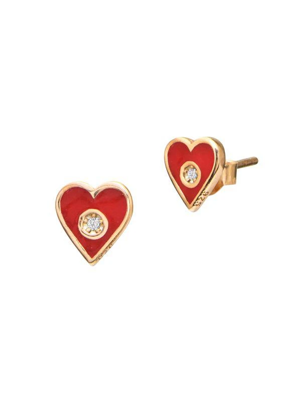 商品Gabi Rielle|22K Gold Vermeil, Enamel & Cubic Zirconia Heart Stud Earrings,价格¥350,第1张图片