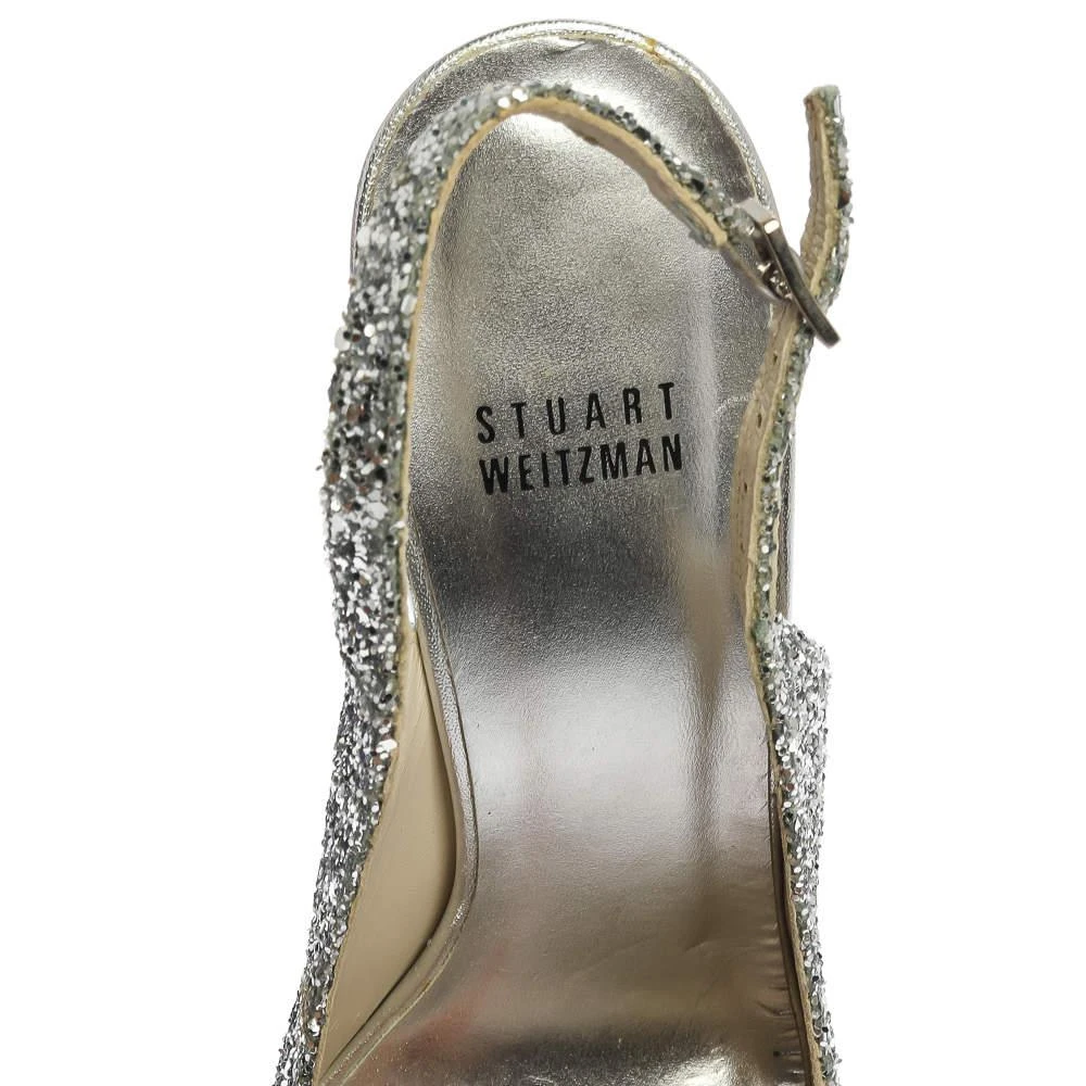 Stuart Weitzman Silver Coarse Glitter Peep Toe Slingback Sandals Size 38.5 商品