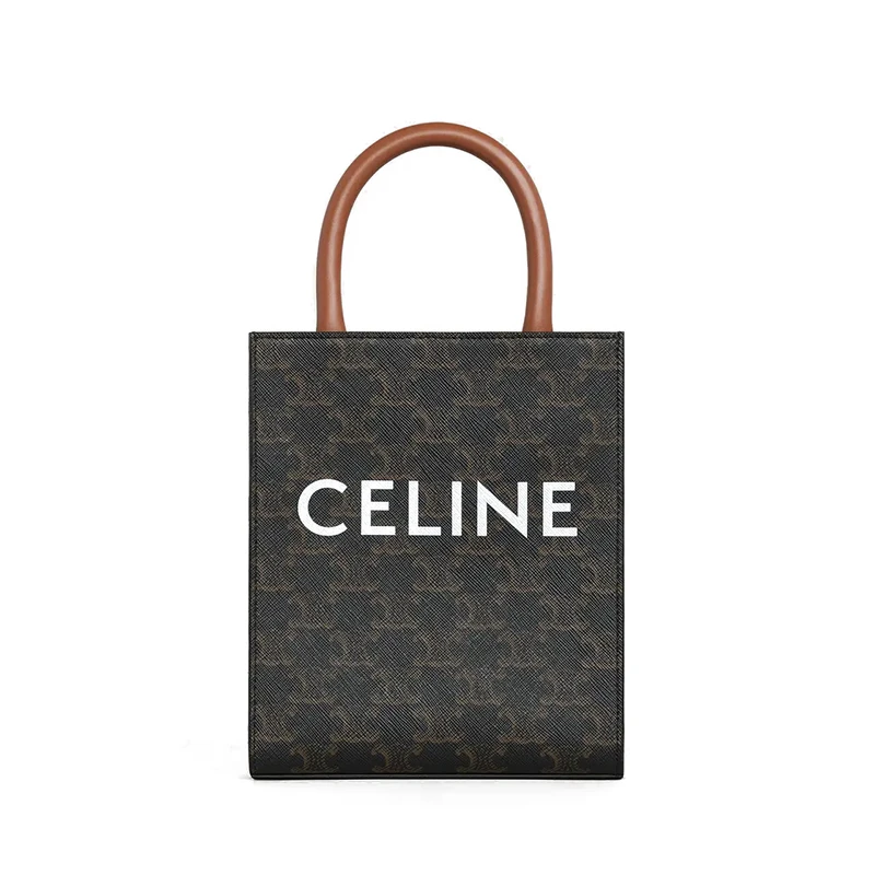 商品Celine|赛琳 2020早秋新款 经典TRIOMPHE系列 棕色老花帆布垂直迷你手提购物包194372BZK.04LU,价格¥9466,第1张图片