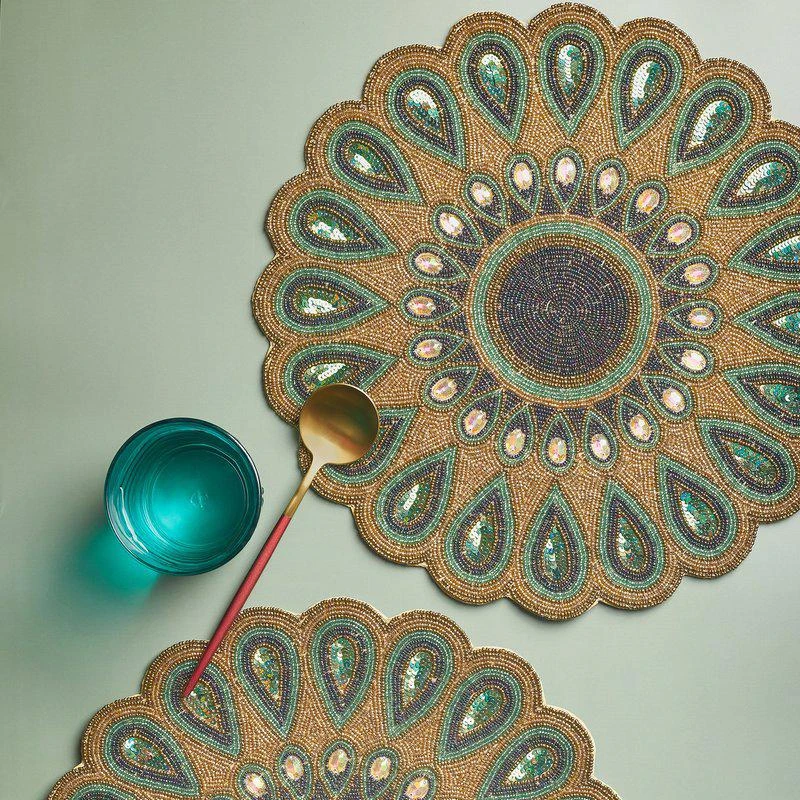 商品GAURI KOHLI|Peacock Beaded Placemats, Set of 2 L,价格¥527,第1张图片