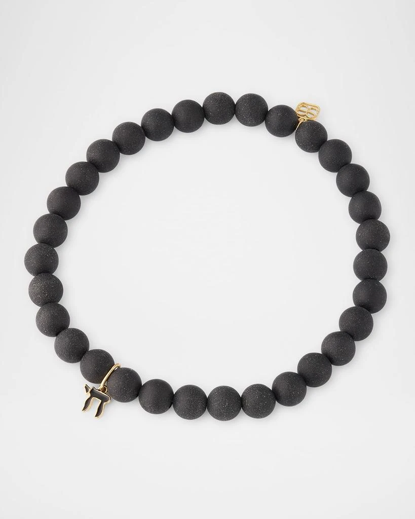 商品Sydney Evan|Men's Black Onyx Beaded Bracelet with 14K Gold Enamel Chai Charm,价格¥2239,第1张图片