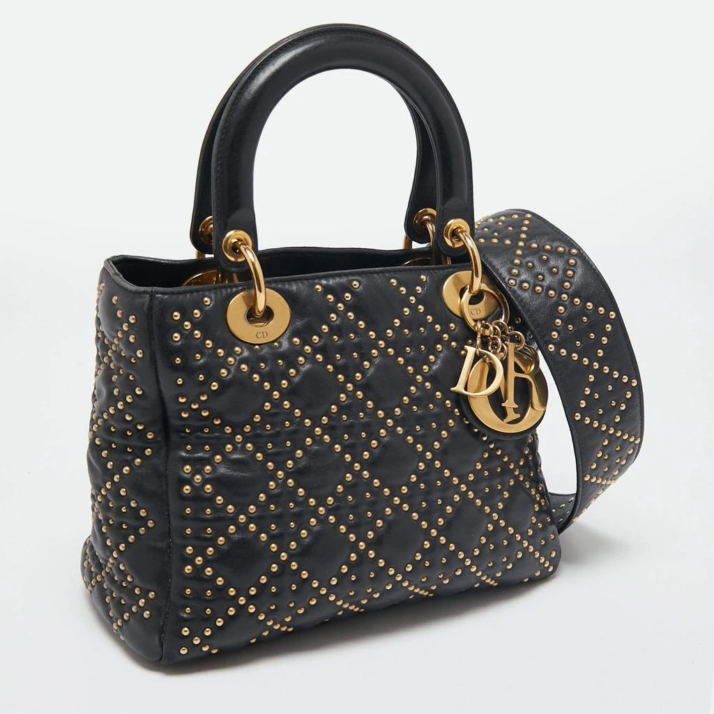商品[二手商品] Dior|Dior Black Studded Leather Medium Supple Lady Dior Tote,价格¥14447,第3张图片详细描述