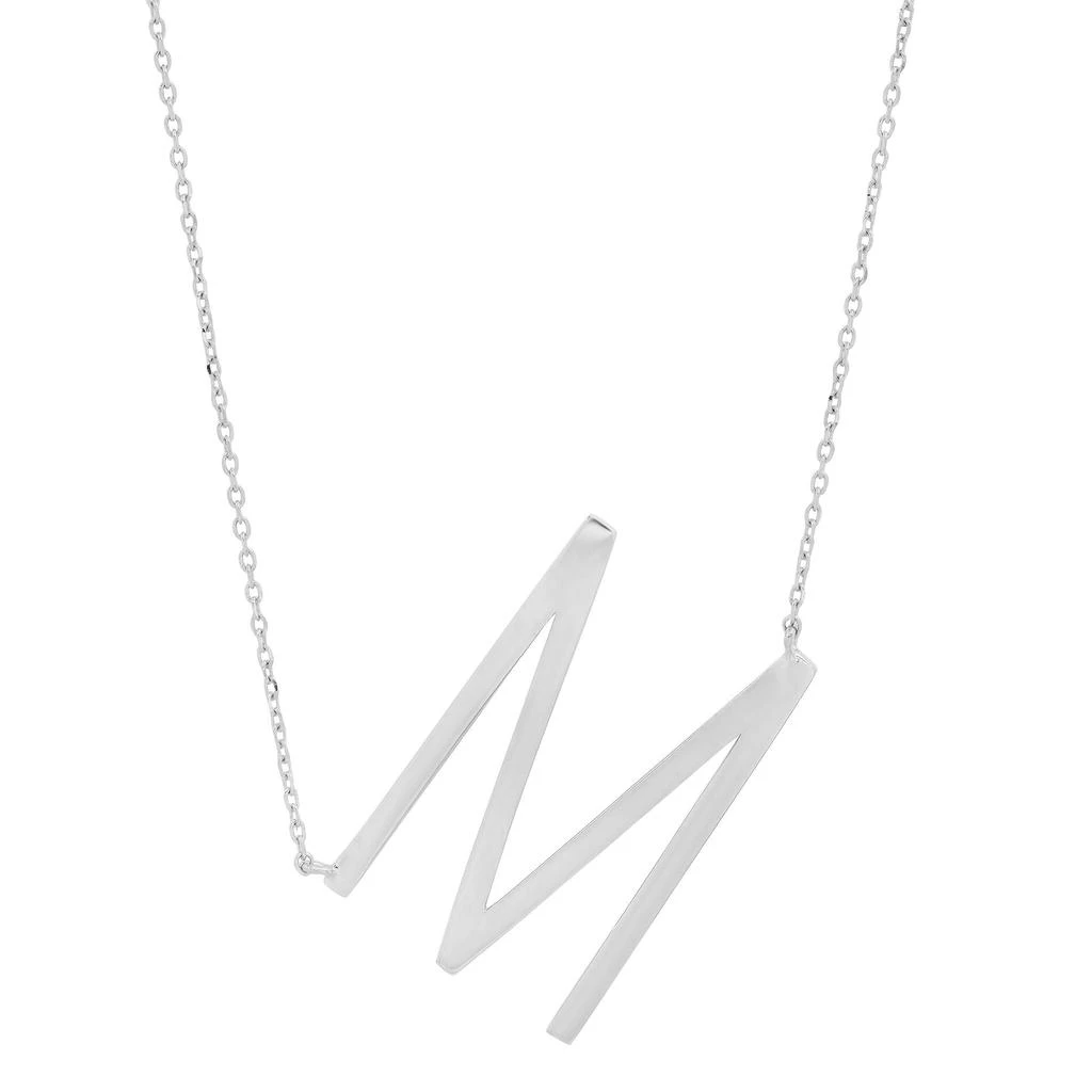 10k Solid White Gold Large Sideways Block Letter Initial with Extendable Cable Chain, 16 to 18 inches 商品