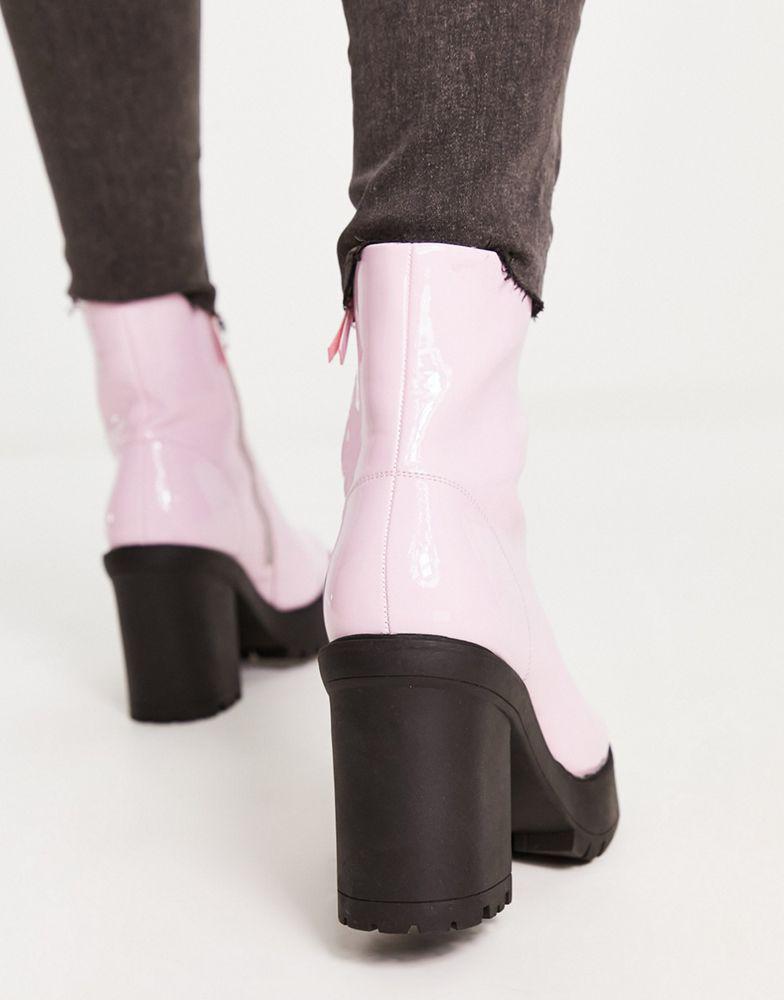 ASOS DESIGN heeled chelsea boots in pink faux leather with platform sole商品第3张图片规格展示