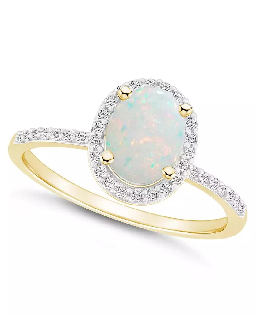 商品Macy's|Lab-Grown Opal (1/2 ct. t.w.) and Lab-Grown Sapphire (1/5 ct. t.w.) Halo Ring in 10K Gold,价格¥2693,第1张图片