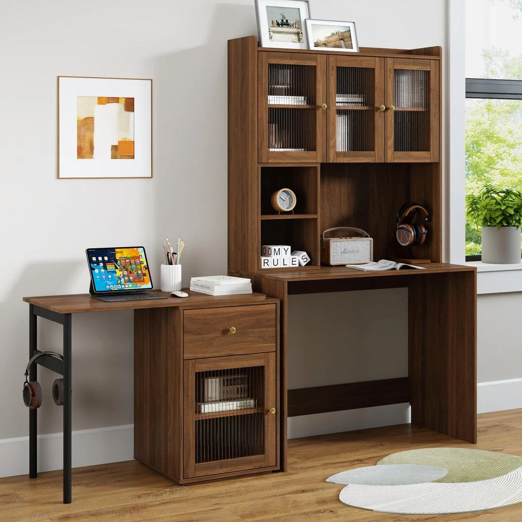 商品Streamdale Furniture|Streamdale Computer Desk with Hutch, Rotating Desktop, Large Workspace,价格¥3736,第2张图片详细描述
