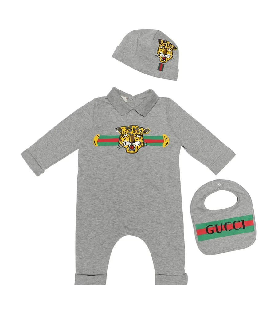 商品Gucci|Cotton onesie, bib and hat set,价格¥3225,第1张图片