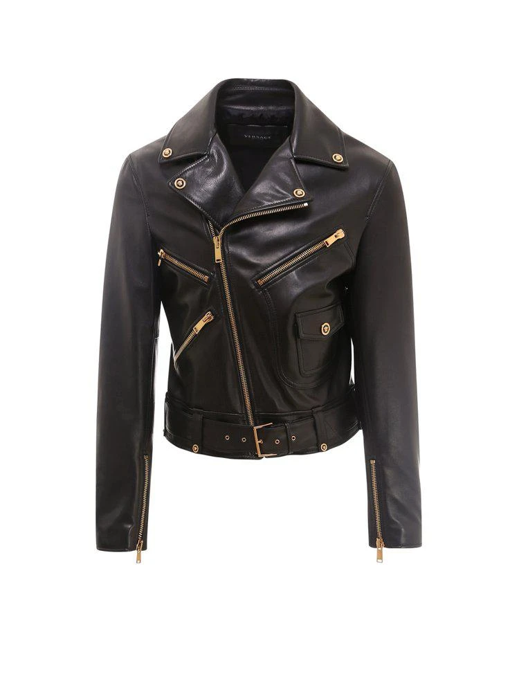 商品Versace|Versace Zipped Cropped Biker Jacket,价格¥14672,第1张图片