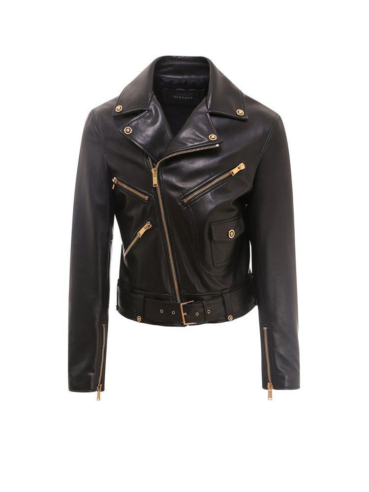商品Versace|Versace Zipped Cropped Biker Jacket,价格¥23781,第1张图片
