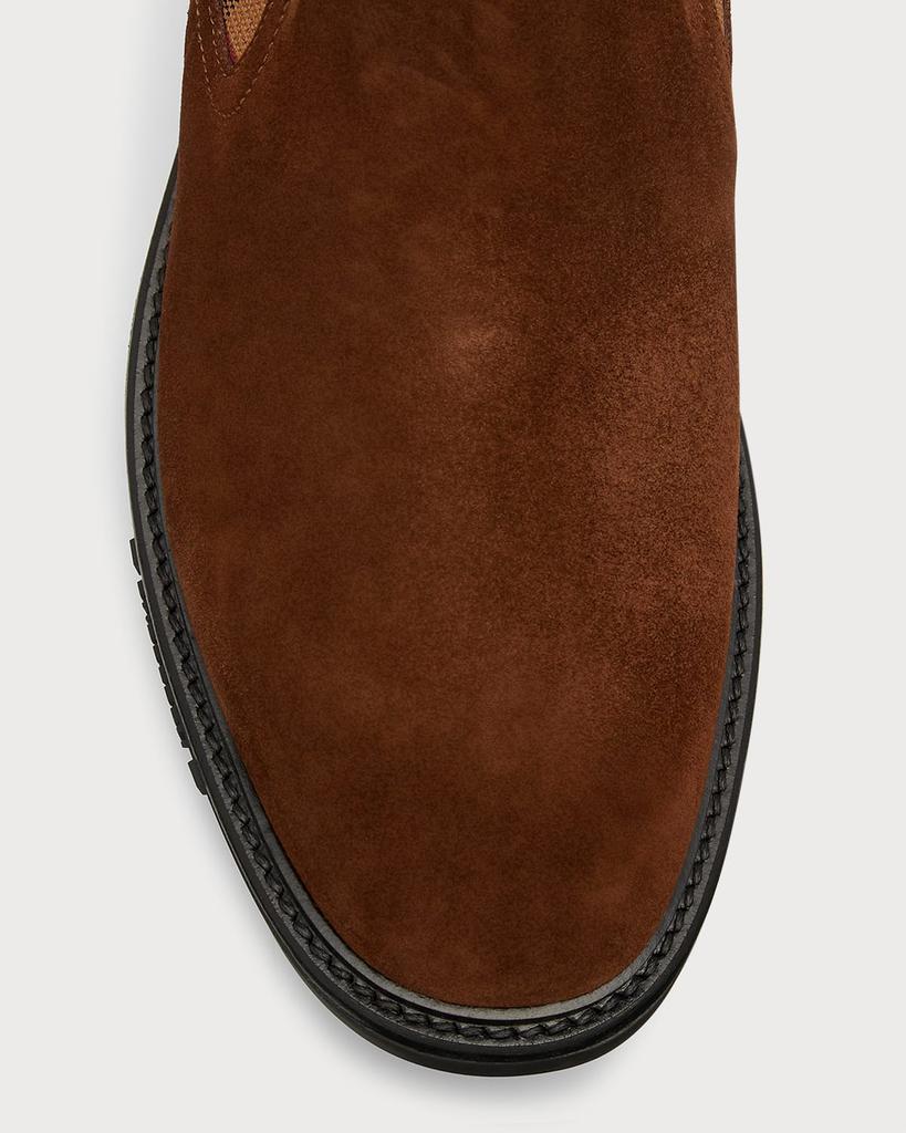 Men's Vintage Check Panel Suede Chelsea Boots商品第5张图片规格展示
