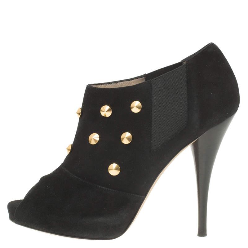 Fendi Black Studded Suede Platform Ankle Boots Size 37.5商品第2张图片规格展示