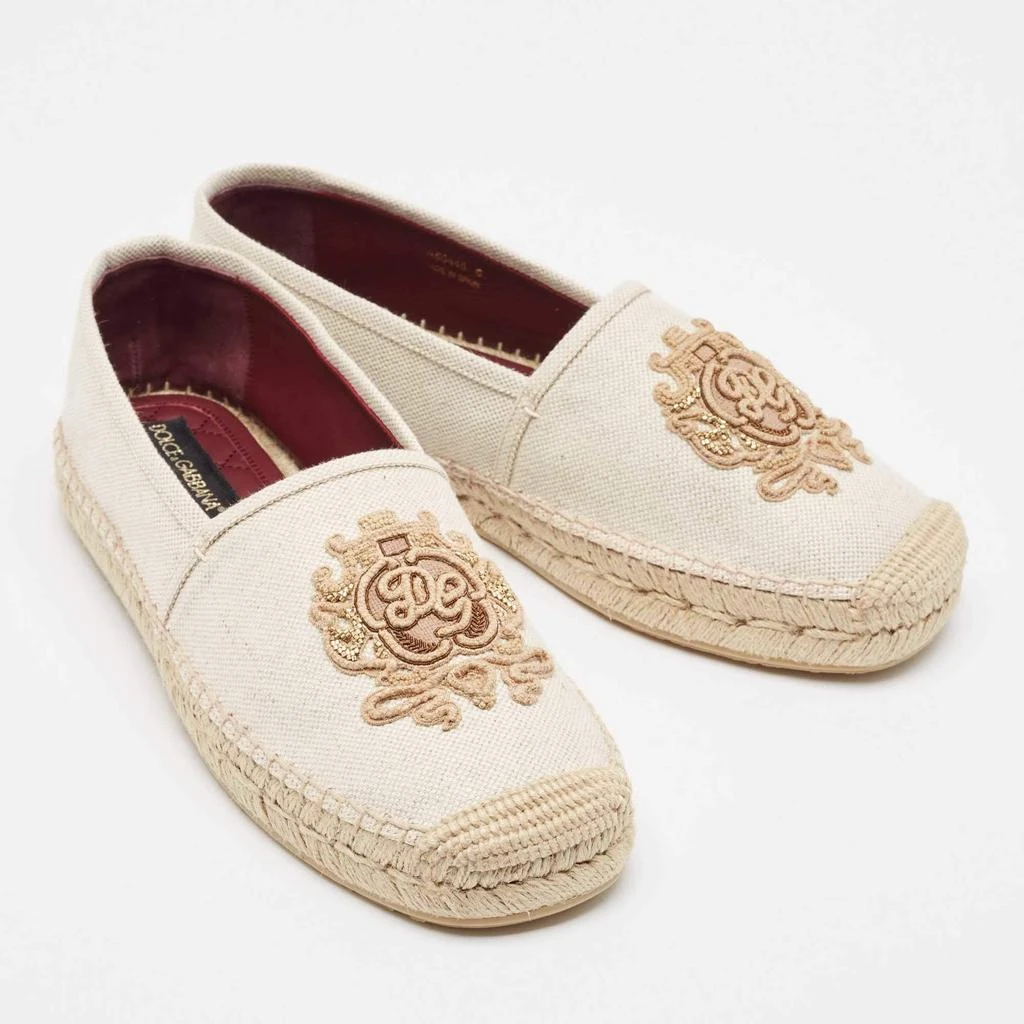 商品Dolce & Gabbana|Dolce & Gabbana Beige Canvas Embroidered Slip On Espadrilles Size 40,价格¥2142,第4张图片详细描述