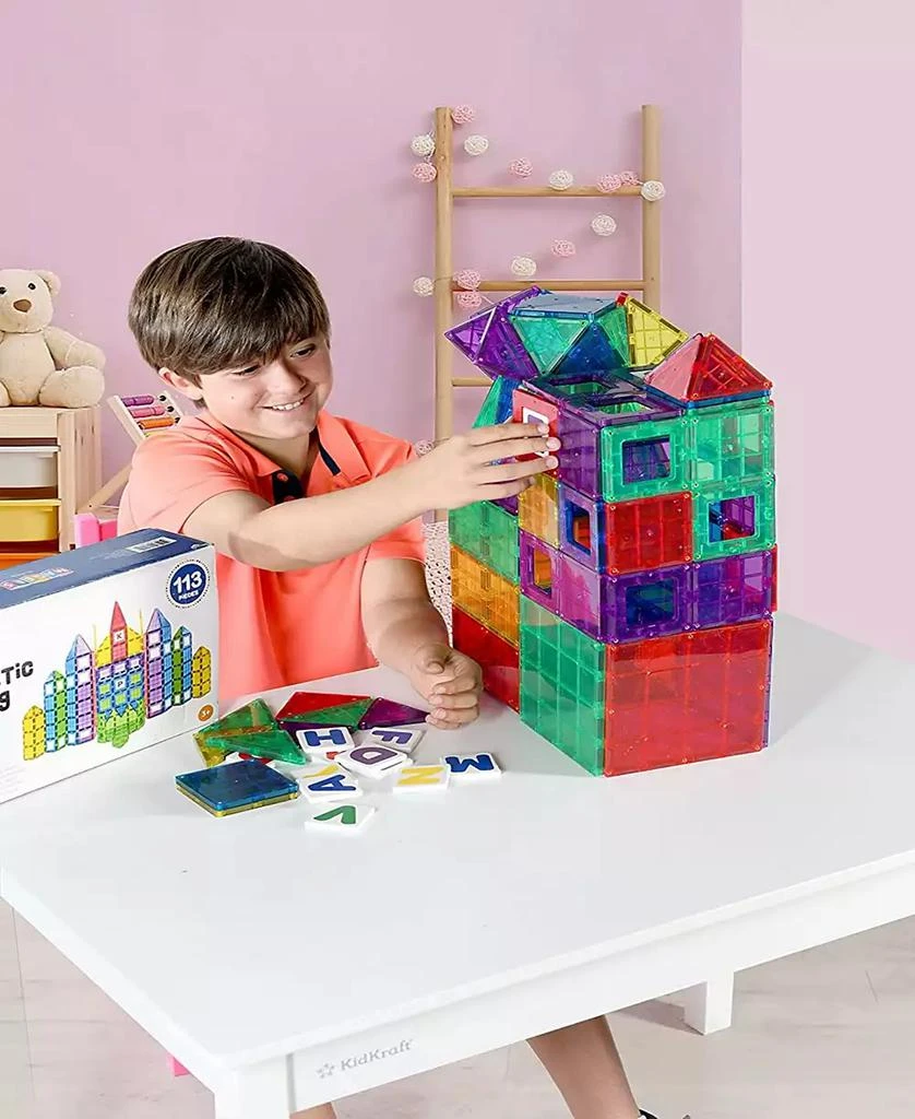 Magnetic Tiles Building Blocks 113 Pieces Set with Insert Alphabet Cards 商品