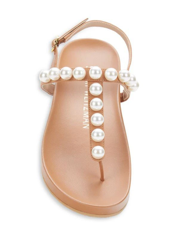 Faux Pearl-Embellished Leather T-Strap Sandals 商品