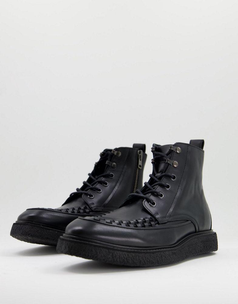 商品ALL SAINTS|All Saints 雅顿极简黑色皮革系带靴男靴,价格¥803,第1张图片
