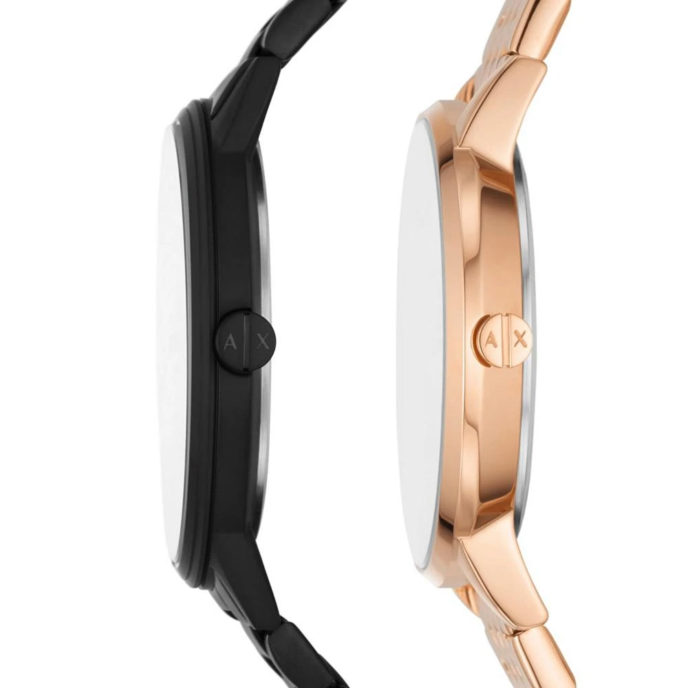 商品Armani Exchange|Women's Three-Hand Black, Black and Rose Gold-Tone Stainless Steel Bracelet Watch Gift Set, 42mm, 36mm,价格¥2320,第2张图片详细描述