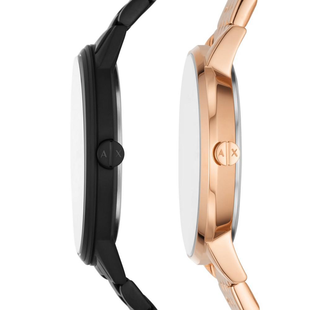 商品Armani Exchange|Women's Three-Hand Black, Black and Rose Gold-Tone Stainless Steel Bracelet Watch Gift Set, 42mm, 36mm,价格¥2244,第4张图片详细描述