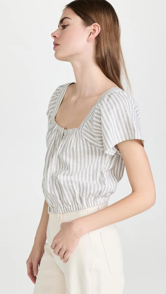 商品Madewell|Madewell 条纹设计荷叶袖前系扣短版上衣,价格¥165,第4张图片详细描述