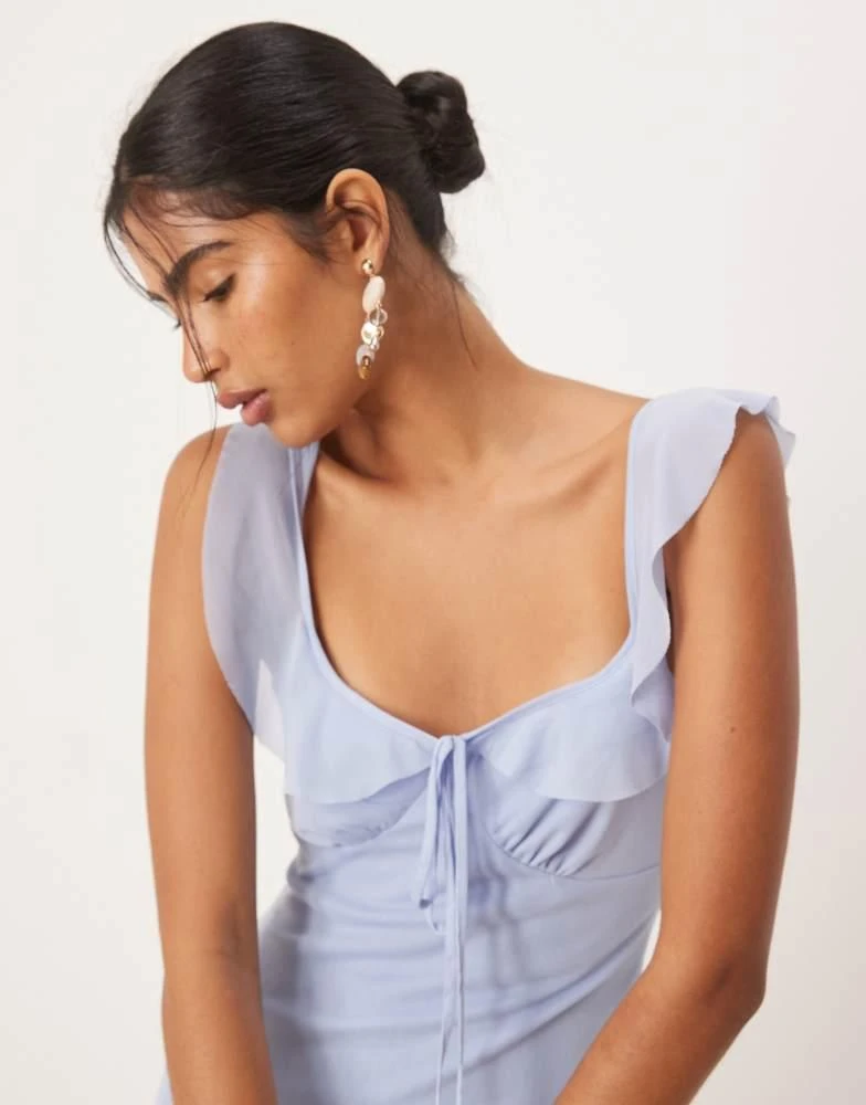 商品ASOS|ASOS DESIGN mesh frill strap mini tea dress in baby blue,价格¥313,第2张图片详细描述