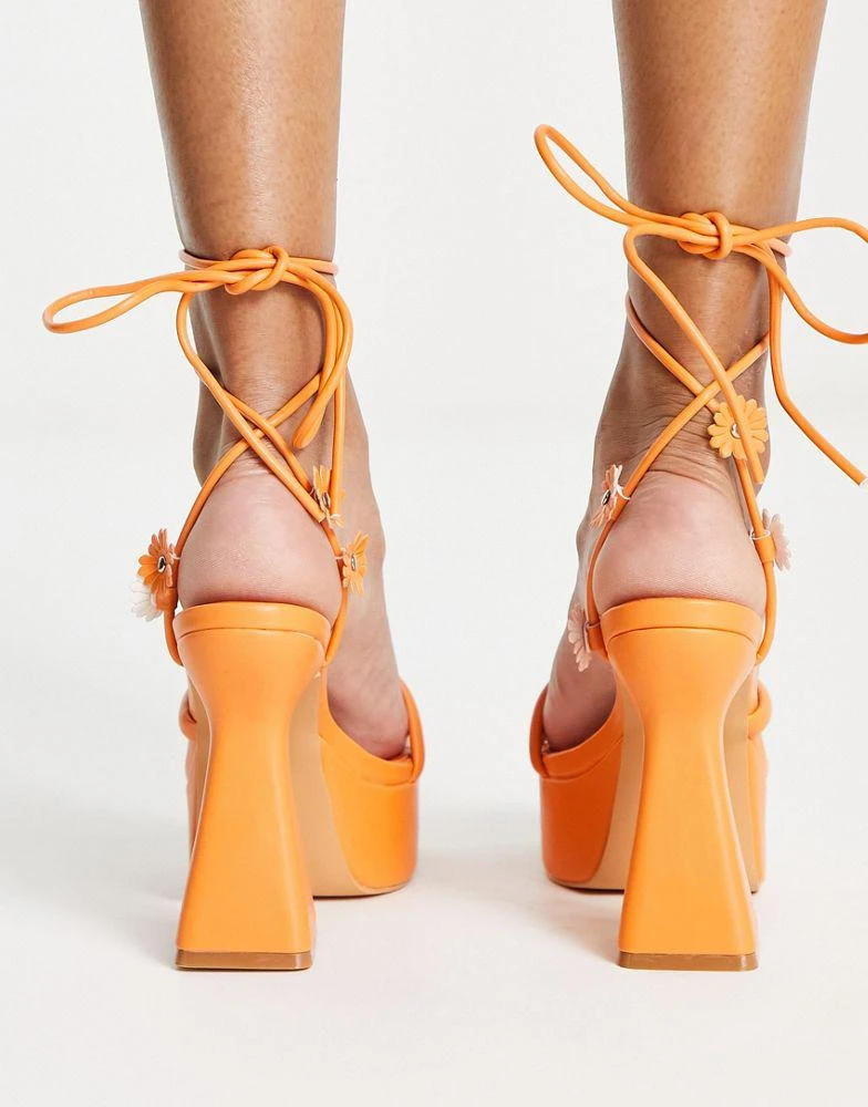 商品Daisy Street|Daisy Street flower platform heeled sandals in orange,价格¥113,第2张图片详细描述