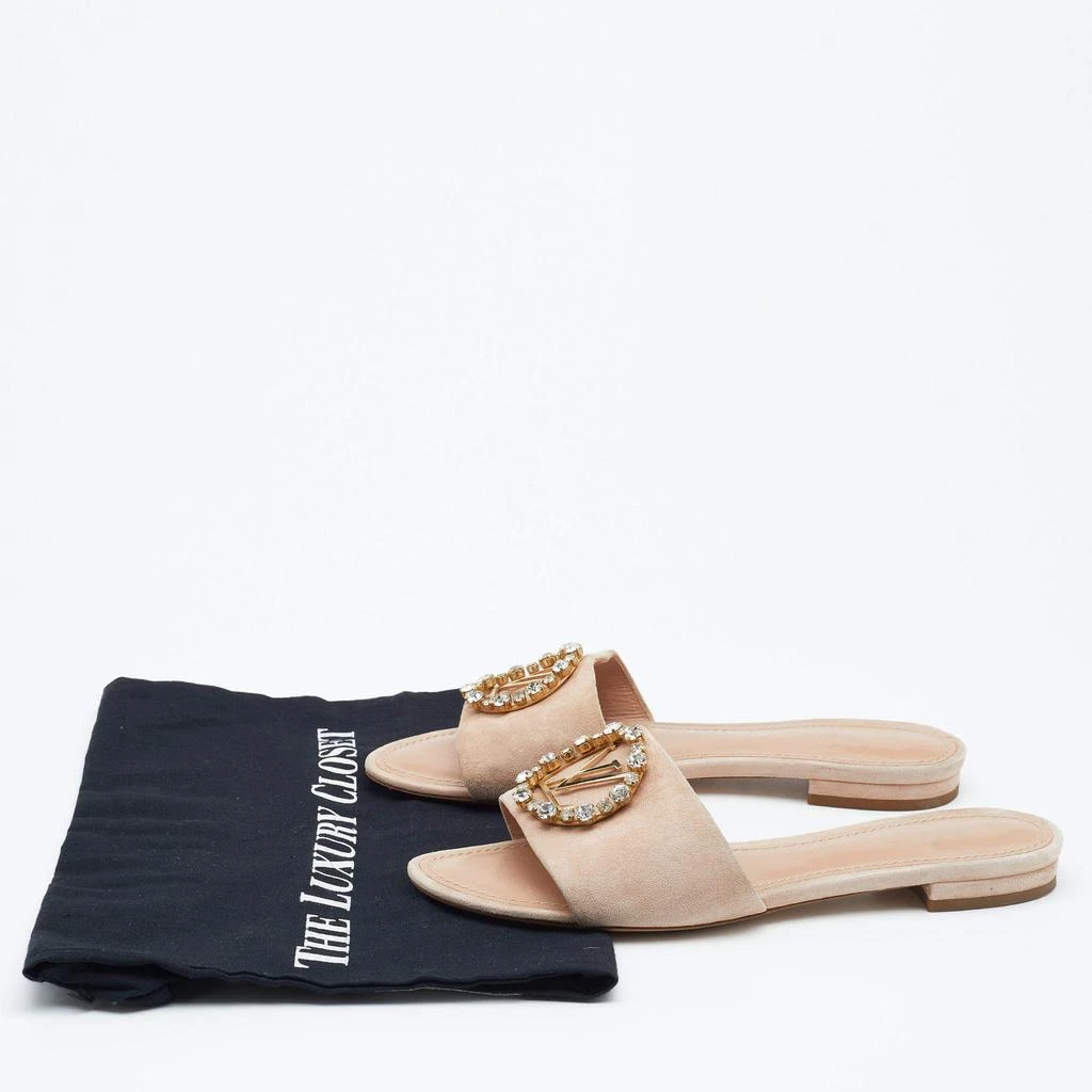 Louis Vuitton Blush Pink Suede Crystal Madeleine Flat Mules Size 37 商品