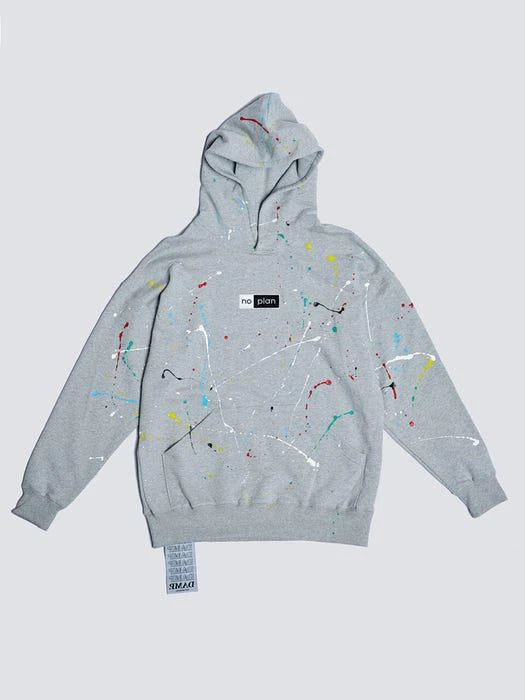 商品DON'T ASK MY PLAN|Damp No Plan Box Logo Paint Splatter Hoodie Gray,价格¥774,第1张图片