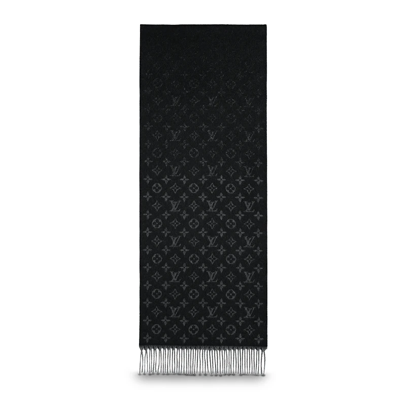 Louis Vuitton/路易威登 MONOGRAM系列 男士黑色羊绒羊毛混纺流苏logo图案围巾M71607 商品