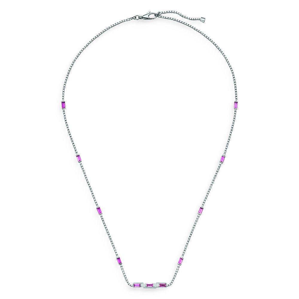 18K White Gold Link to Love Rubellite Box Link Collar Necklace, 16.5-17.5"商品第1张图片规格展示
