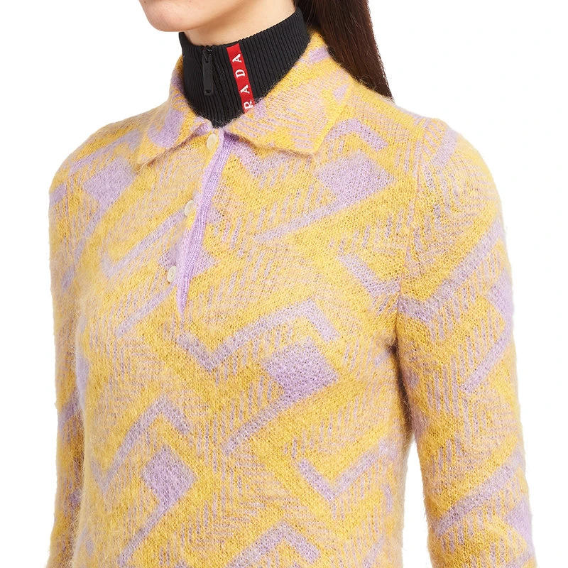 【预售3-7天】【包税】PRADA/普拉达 21年秋冬新款 女士暖色修身马海毛提花Polo衫P24L1I_1ZET_F02HO_S_212 商品