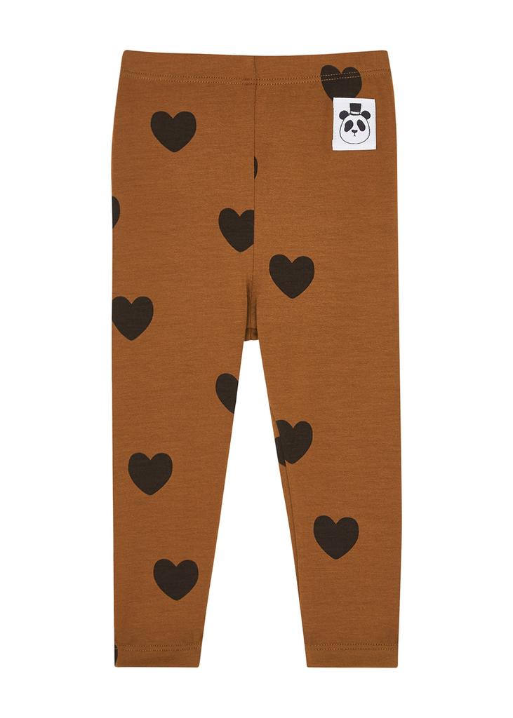 KIDS Brown heart-print stretch-jersey leggings商品第1张图片规格展示